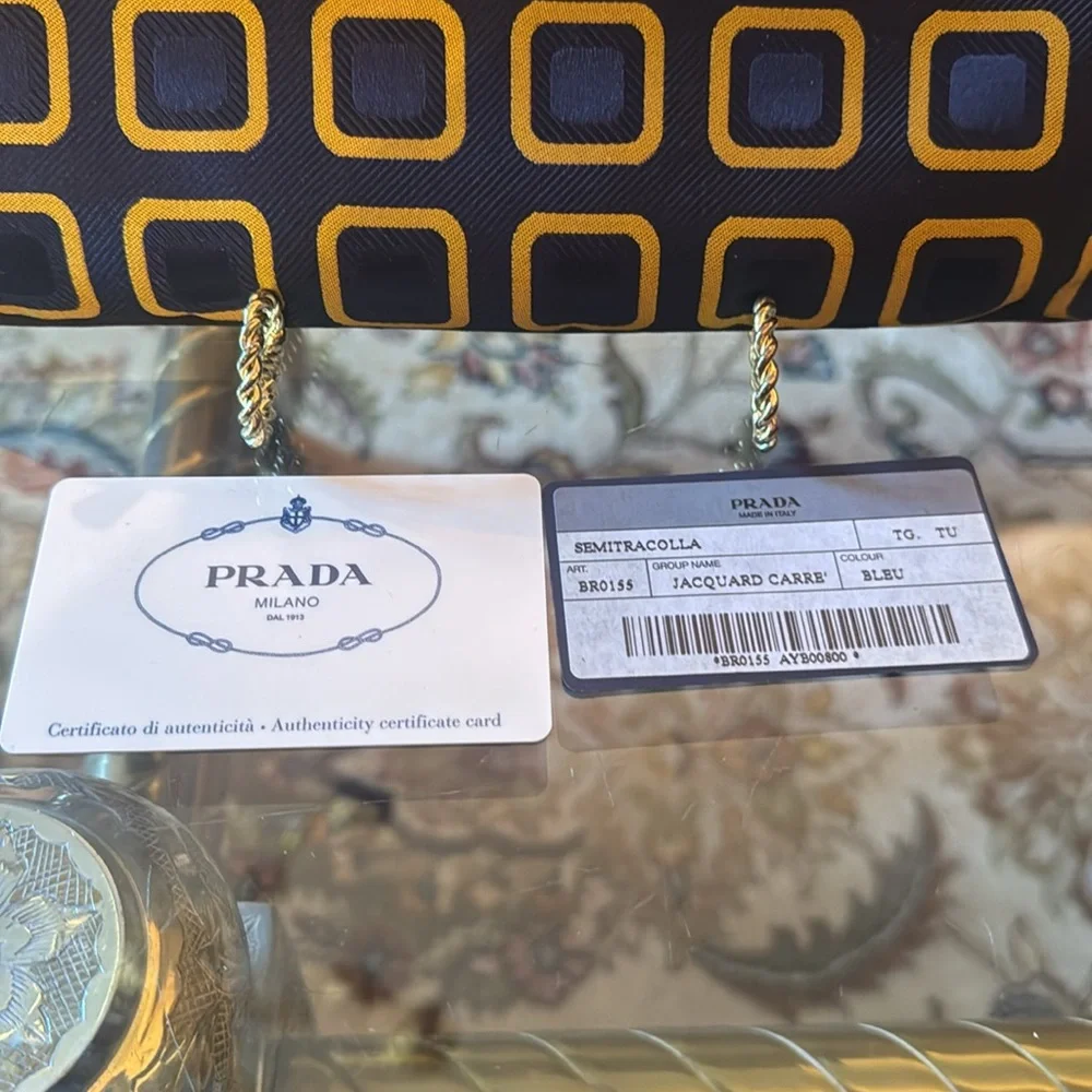 Prada  holiday, and Brown re-ordered  for Prada blue gold geometric design